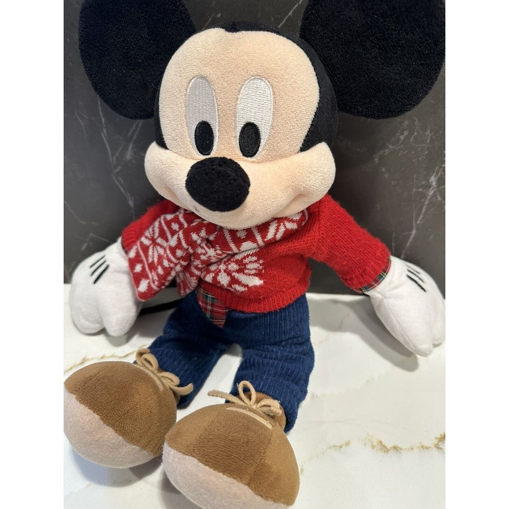 Disney Store Exclusive Mickey Mouse Plush 2015 15" Tall In Winter Christmas